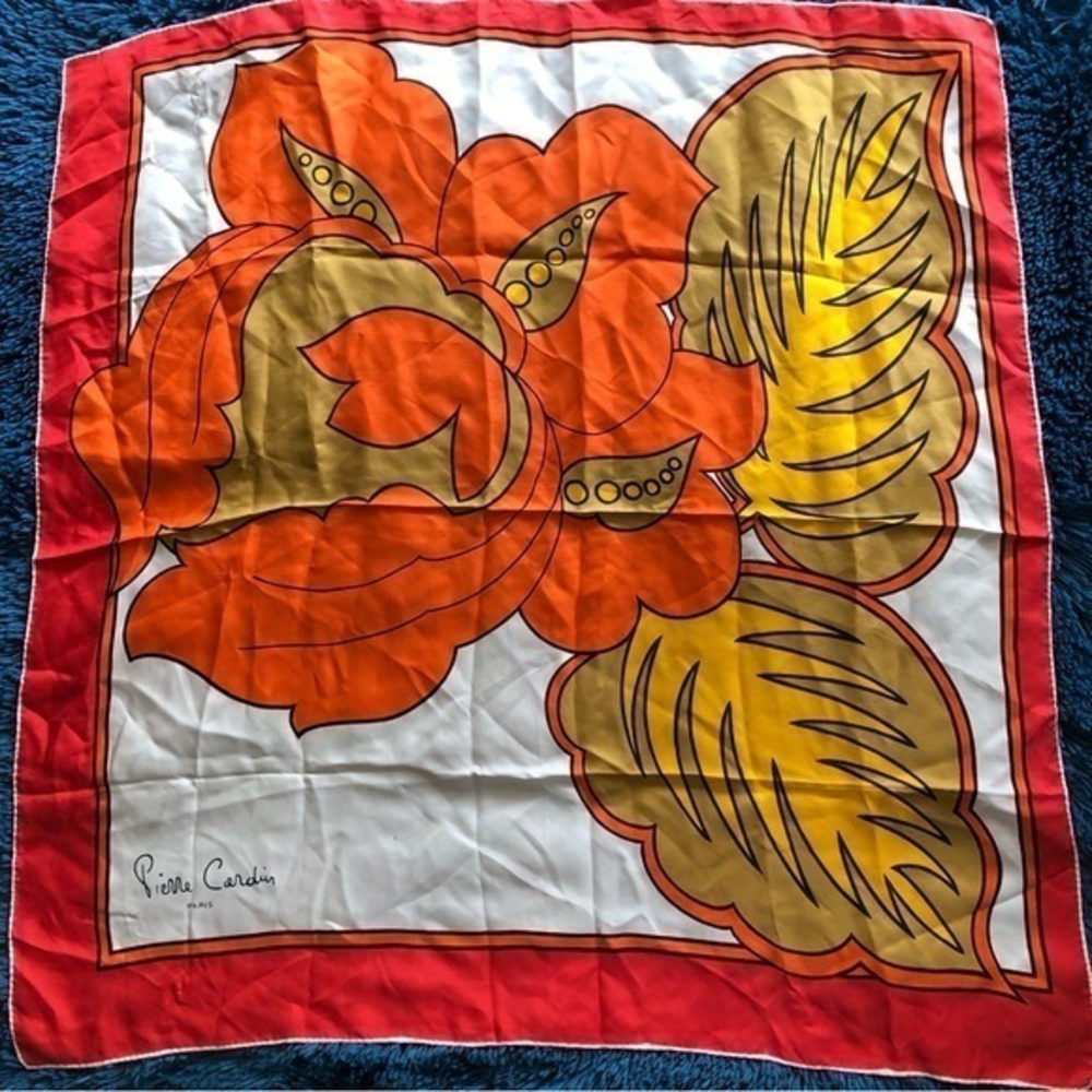 Pierre Cardin Paris Silk Scarf big flower . 30x29 VTG . I had this for 20+ year